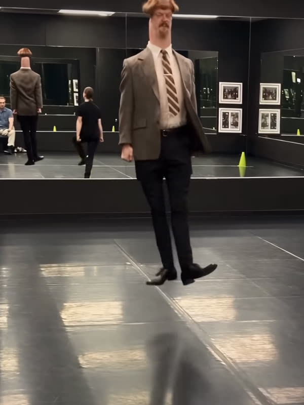 AI character Harold Irish dancing in a studio