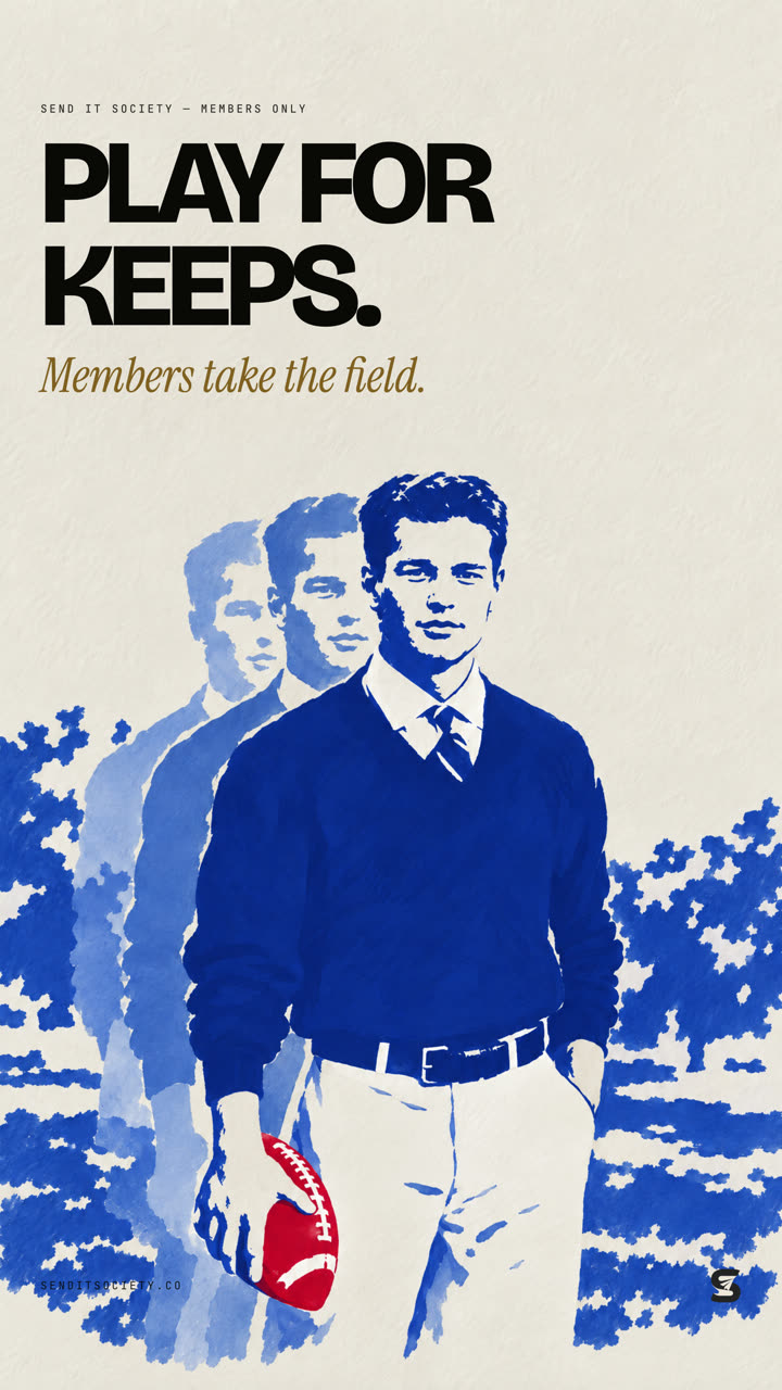 Poster: varsity stencil figures, 'Play for keeps.'